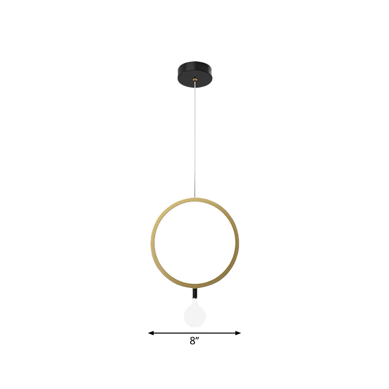 Minimal LED Hanging Lamp in Brass with Milk Glass Shade for Bedside, Warm/White Light - Round/Rhombus
