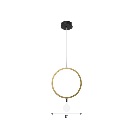Minimal LED Hanging Lamp in Brass with Milk Glass Shade for Bedside, Warm/White Light - Round/Rhombus