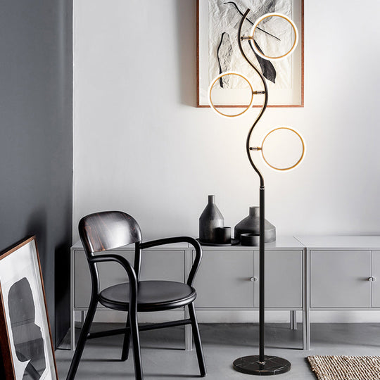 Modern Circular Tree Floor Lamp with Adjustable Metal Head, LED Standing Light (Black/White)