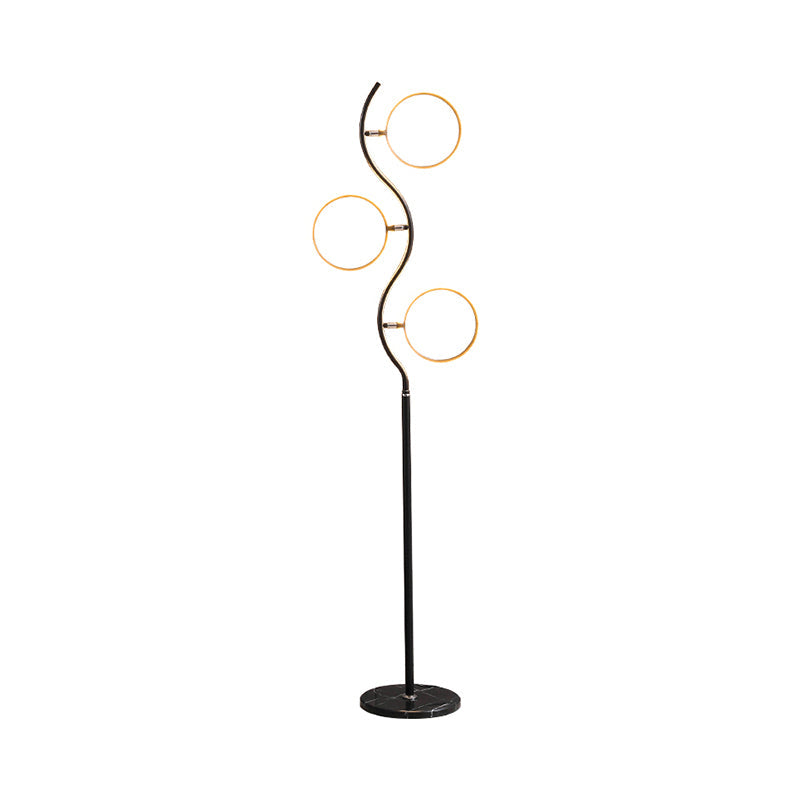 Modern Circular Tree Floor Lamp with Adjustable Metal Head, LED Standing Light (Black/White)