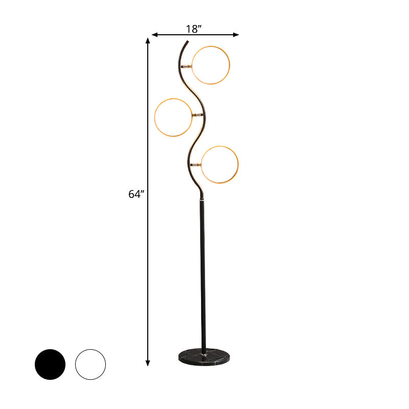 Modern Circular Tree Floor Lamp with Adjustable Metal Head, LED Standing Light (Black/White)