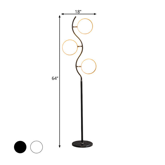 Modern Circular Tree Floor Lamp with Adjustable Metal Head, LED Standing Light (Black/White)