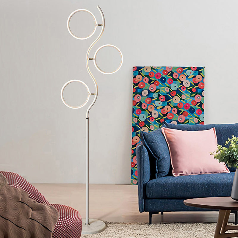 Modern Circular Tree Floor Lamp with Adjustable Metal Head, LED Standing Light (Black/White)