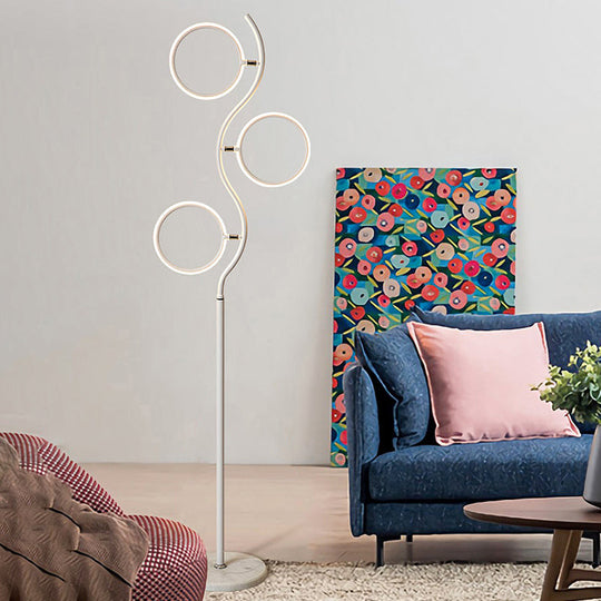 Modern Circular Tree Floor Lamp with Adjustable Metal Head, LED Standing Light (Black/White)