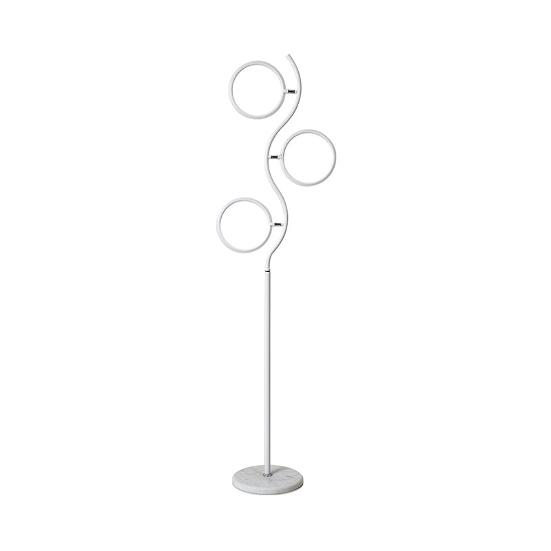 Modern Circular Tree Floor Lamp with Adjustable Metal Head, LED Standing Light (Black/White)