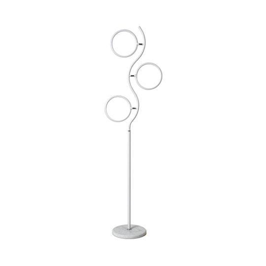 Modern Circular Tree Floor Lamp with Adjustable Metal Head, LED Standing Light (Black/White)
