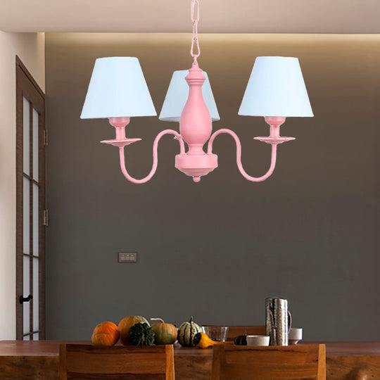 Stylish Nordic Metal Chandelier for Child Bedroom - Tapered Design, 3 Bulbs