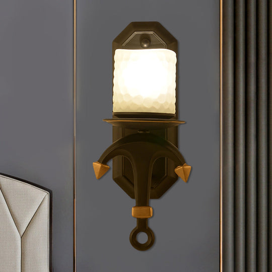 Kids' Wall Lamp with Frosted Dimpled Glass and Anchor Design - Black