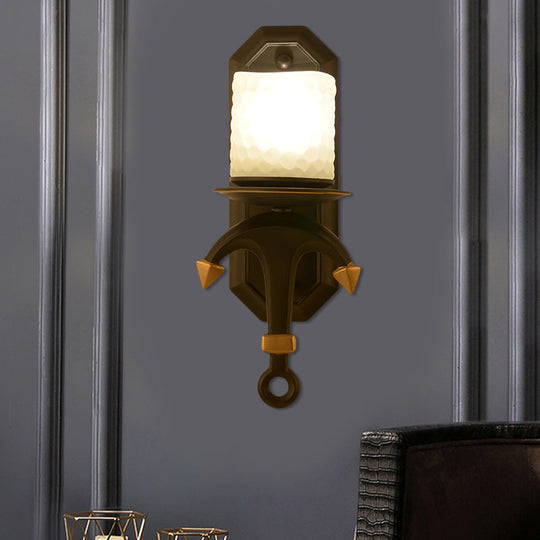 Kids' Wall Lamp with Frosted Dimpled Glass and Anchor Design - Black