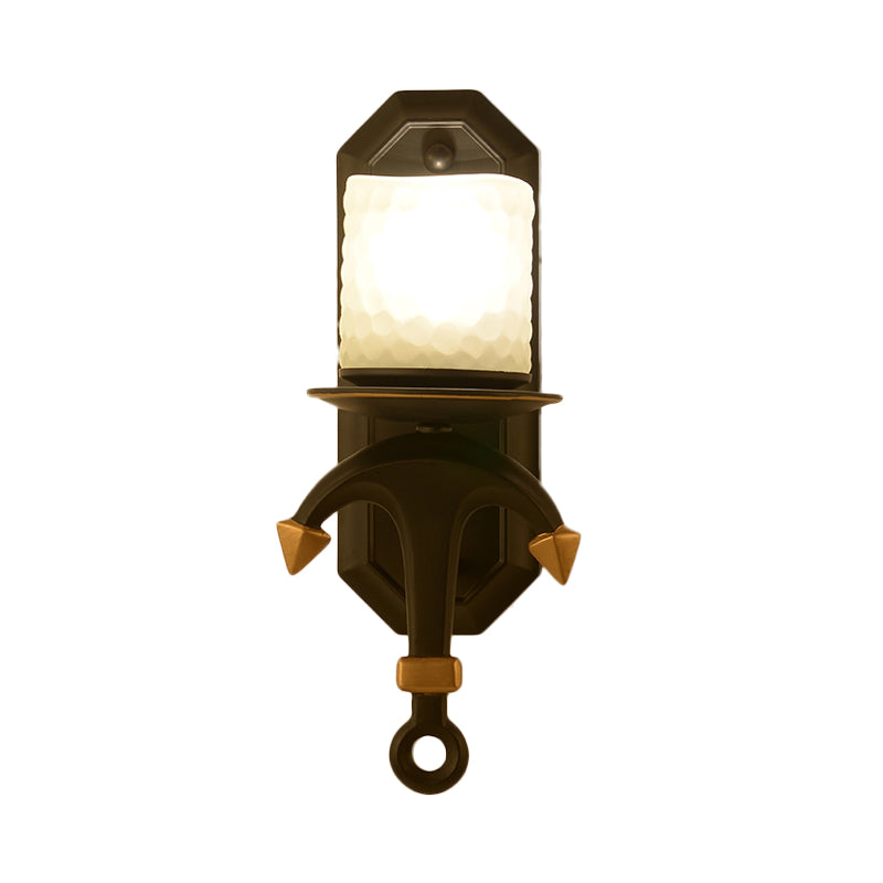 Kids' Wall Lamp with Frosted Dimpled Glass and Anchor Design - Black