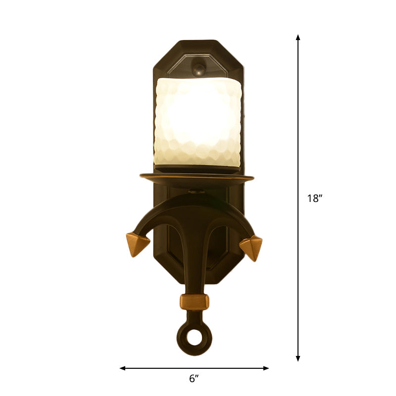 Kids' Wall Lamp with Frosted Dimpled Glass and Anchor Design - Black