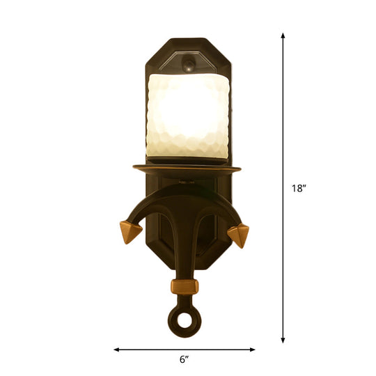 Kids' Wall Lamp with Frosted Dimpled Glass and Anchor Design - Black