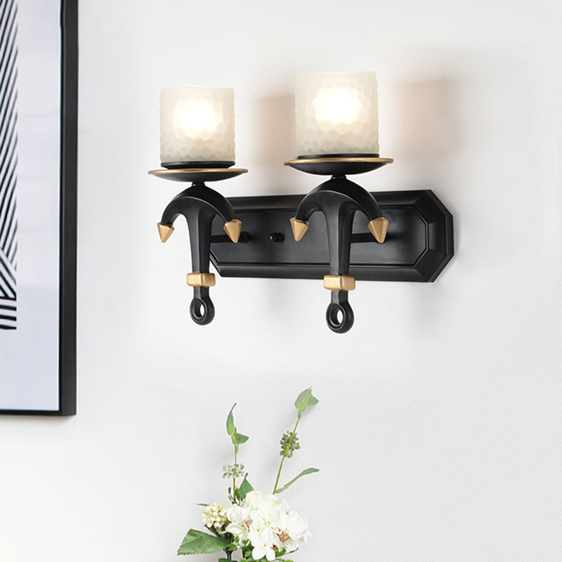 Kids' Wall Lamp with Frosted Dimpled Glass and Anchor Design - Black