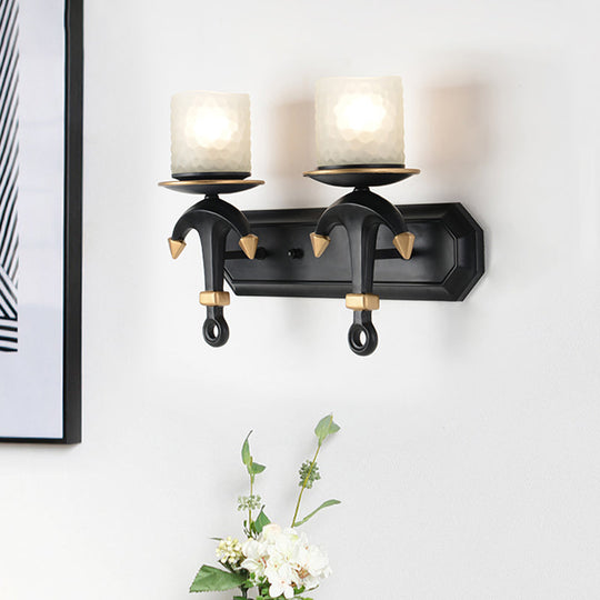 Kids' Wall Lamp with Frosted Dimpled Glass and Anchor Design - Black