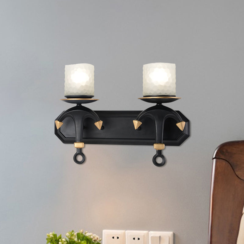 Kids' Wall Lamp with Frosted Dimpled Glass and Anchor Design - Black