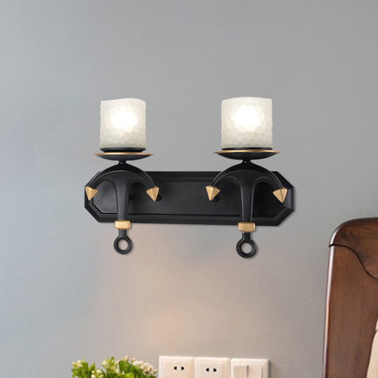 Kids' Wall Lamp with Frosted Dimpled Glass and Anchor Design - Black