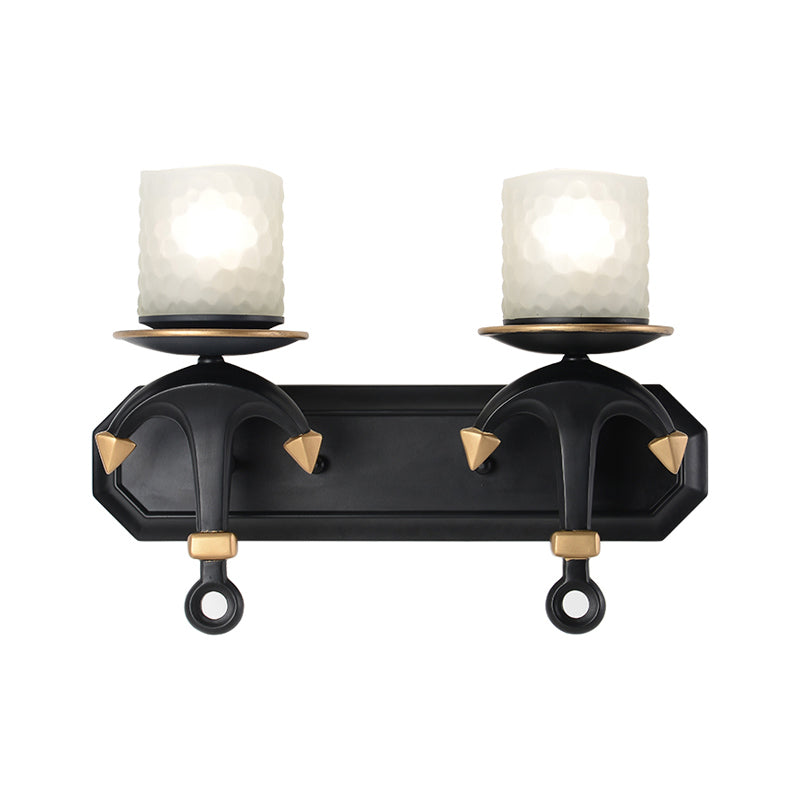 Kids' Wall Lamp with Frosted Dimpled Glass and Anchor Design - Black