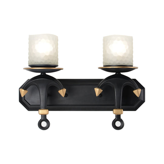 Kids' Wall Lamp with Frosted Dimpled Glass and Anchor Design - Black