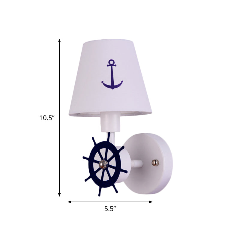 Kids Bedchamber Wall Sconce with White Fabric Shade and Single Bulb