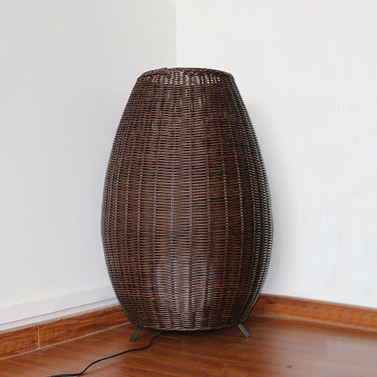 Modern Woven Oval Floor Lamp - Asian Rattan Beige/Brown with Inner Spherical Shade