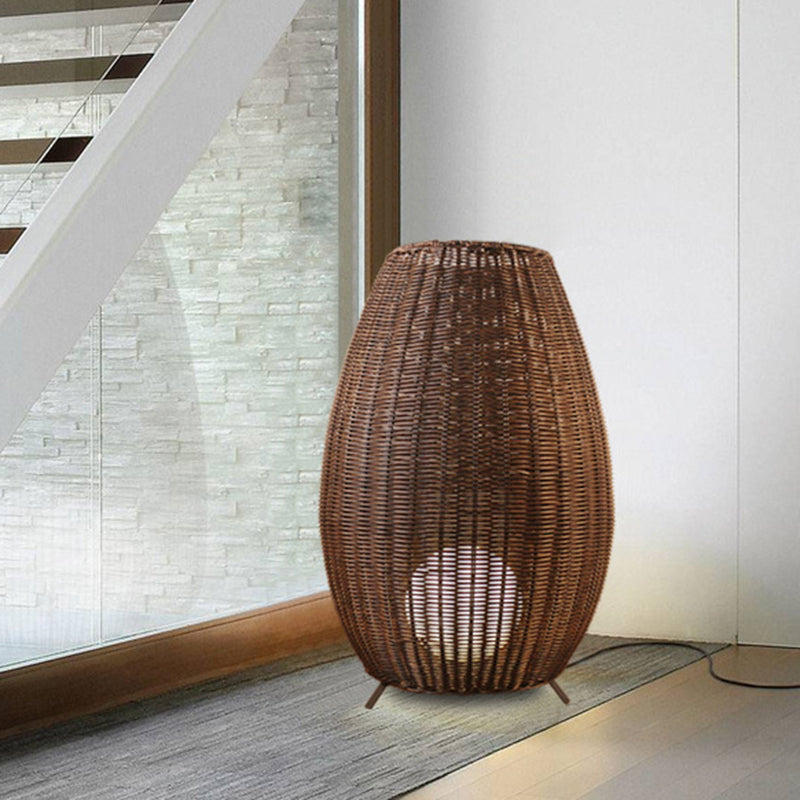 Modern Woven Oval Floor Lamp - Asian Rattan Beige/Brown with Inner Spherical Shade
