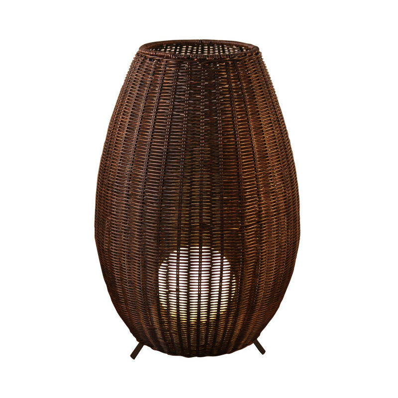 Modern Woven Oval Floor Lamp - Asian Rattan Beige/Brown with Inner Spherical Shade