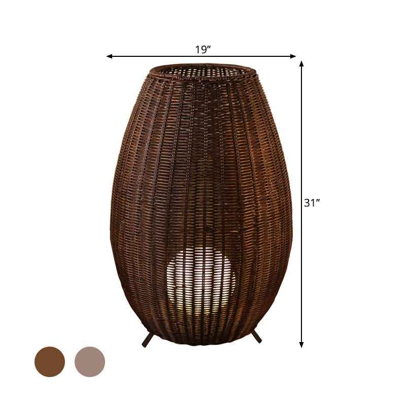 Modern Woven Oval Floor Lamp - Asian Rattan Beige/Brown with Inner Spherical Shade