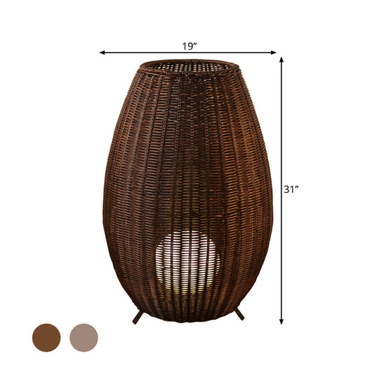 Modern Woven Oval Floor Lamp - Asian Rattan Beige/Brown with Inner Spherical Shade