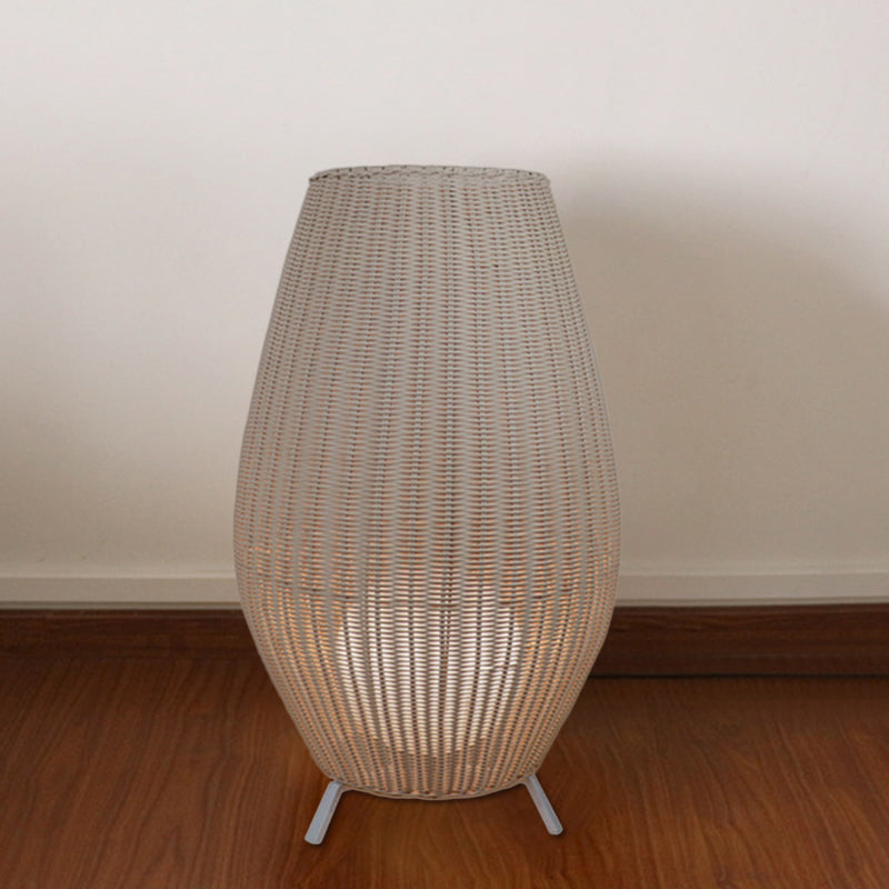 Modern Woven Oval Floor Lamp - Asian Rattan Beige/Brown with Inner Spherical Shade