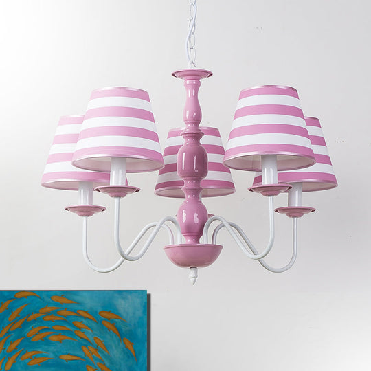 Nordic Style Pink Fabric Stripe Suspension Chandelier for Restaurants