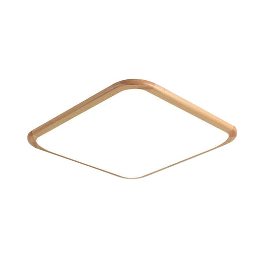 LED Parlor Ceiling Lamp, Simple Beige Flush Mount Fixture with Wood Shade in Warm/White Light, 14"/18"/23" Width