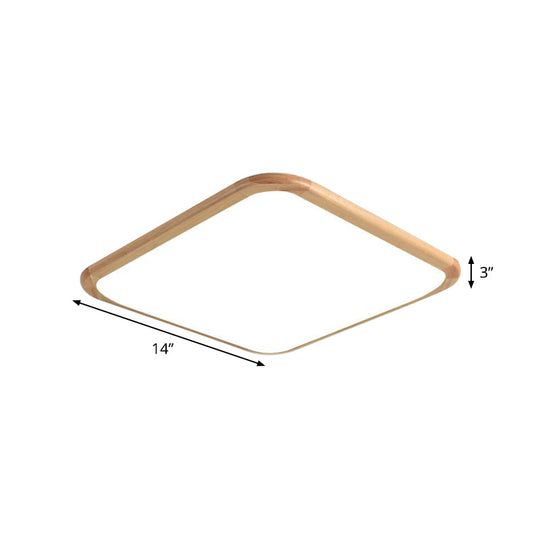 LED Parlor Ceiling Lamp, Simple Beige Flush Mount Fixture with Wood Shade in Warm/White Light, 14"/18"/23" Width