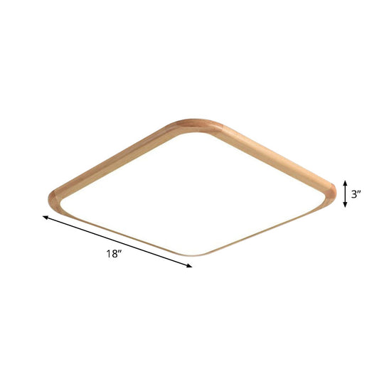 LED Parlor Ceiling Lamp, Simple Beige Flush Mount Fixture with Wood Shade in Warm/White Light, 14"/18"/23" Width