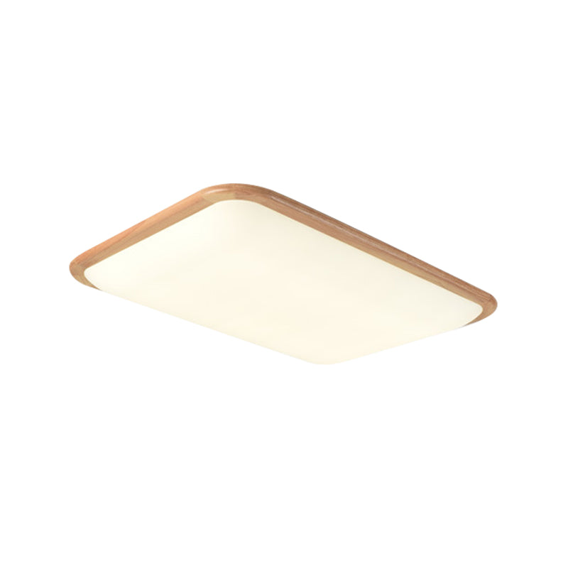 LED Parlor Ceiling Lamp, Simple Beige Flush Mount Fixture with Wood Shade in Warm/White Light, 14"/18"/23" Width