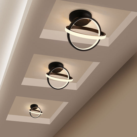 Sleek Metallic Black/White LED Flushmount Ceiling Lamp with Adjustable Warm/White Light - Minimalistic Ring Design