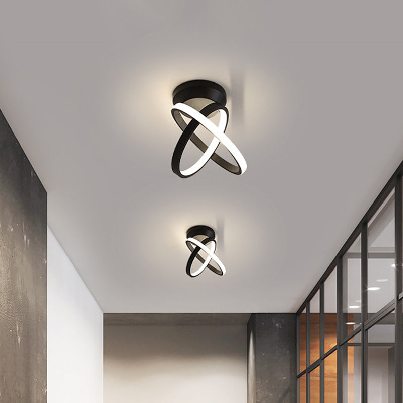 Sleek Metallic Black/White LED Flushmount Ceiling Lamp with Adjustable Warm/White Light - Minimalistic Ring Design