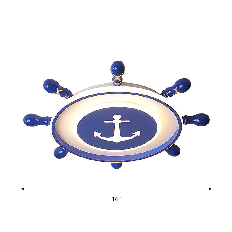 Blue Nordic Rudder LED Flush Ceiling Light for Bedroom - Acrylic, Circle Design