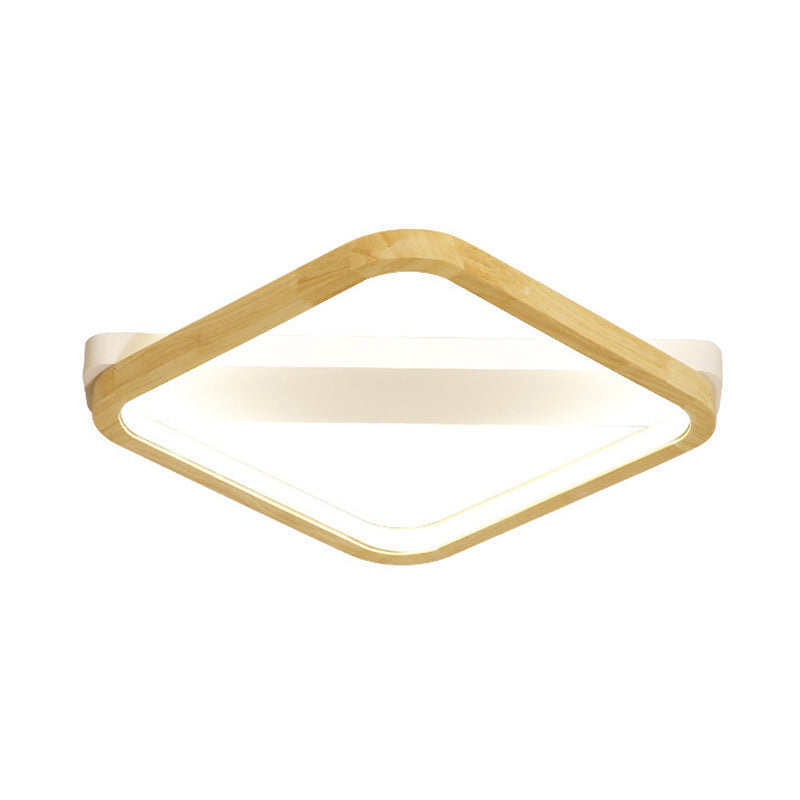 Rhombus Wood Flush Mount Light – LED Minimalism Fixture in Beige | 13"/17"/21" Width