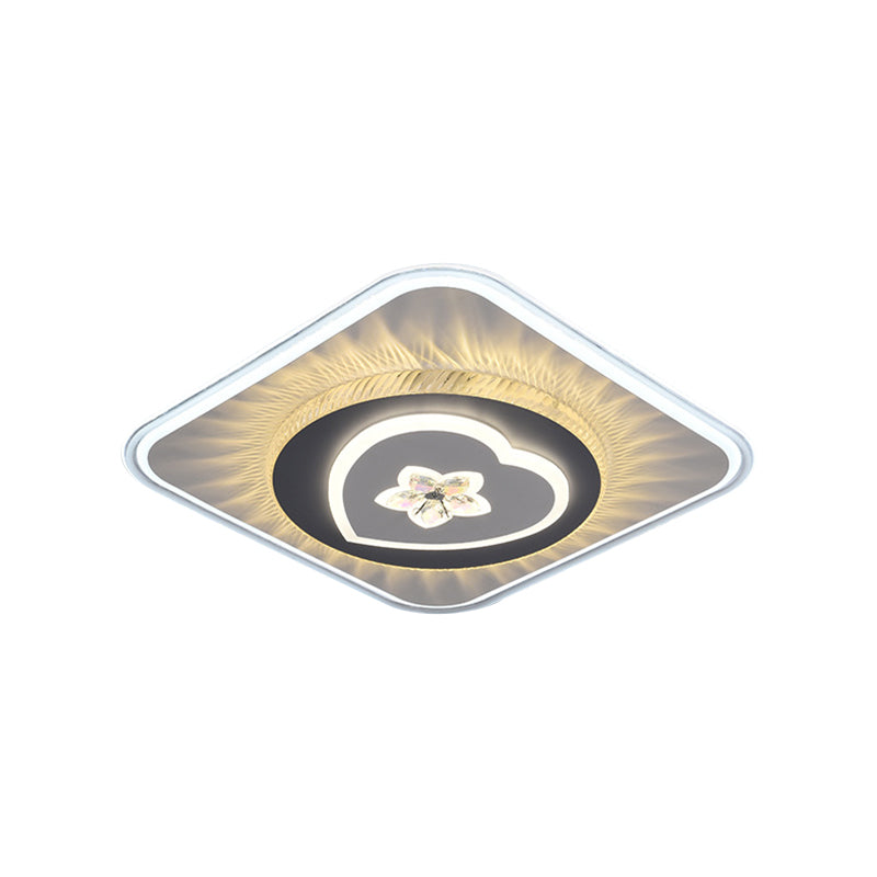 Grey Nordic Square Flush Mount LED Ceiling Light Fixture with Acrylic Design (Round/Heart)