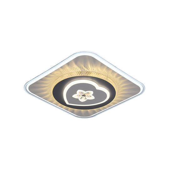 Grey Nordic Square Flush Mount LED Ceiling Light Fixture with Acrylic Design (Round/Heart)