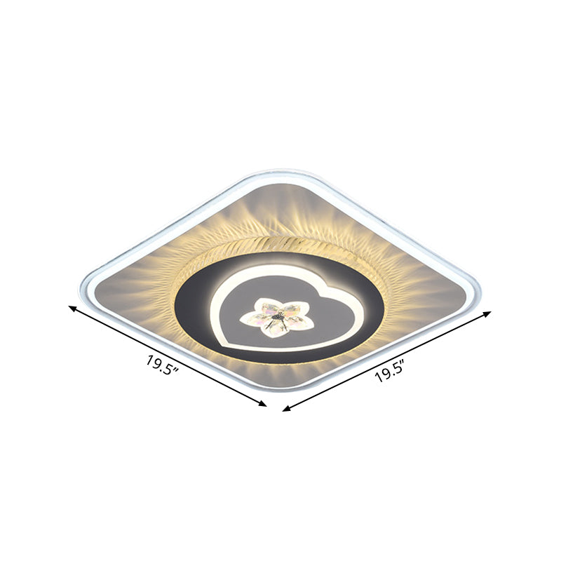 Grey Nordic Square Flush Mount LED Ceiling Light Fixture with Acrylic Design (Round/Heart)