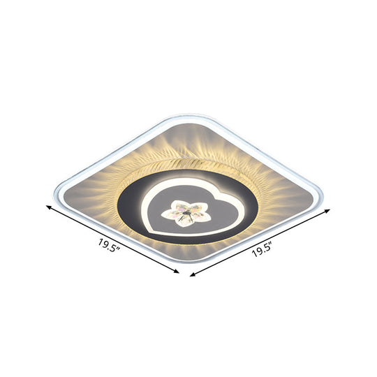 Grey Nordic Square Flush Mount LED Ceiling Light Fixture with Acrylic Design (Round/Heart)