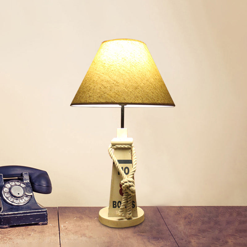 Trapezoid Base Kids' Night Light - Resin Table Lamp with Red/White Shade