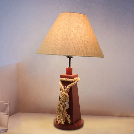 Trapezoid Base Kids' Night Light - Resin Table Lamp with Red/White Shade