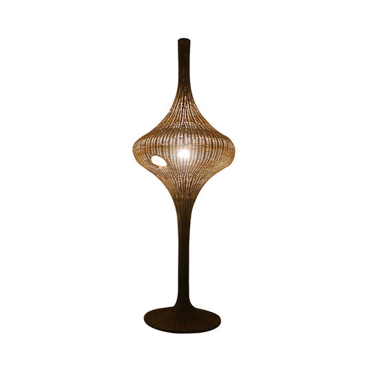 Asia 1 Head Stand Up Lamp: Coffee Woven Urn-Like Floor Lighting with Bamboo Shade