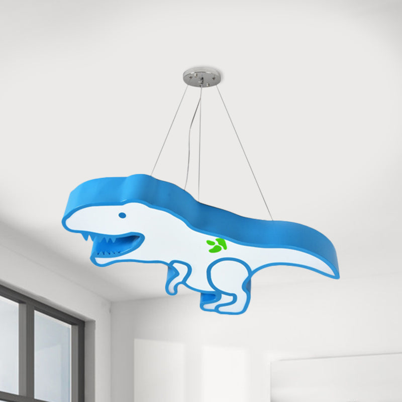 Kids Cartoon Pterosaur/Tyrannosaurus LED Chandelier - Acrylic Pink/Blue Hanging Light Fixture
