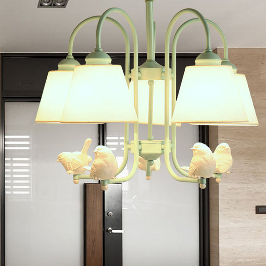 Nordic Green Metal Hanging Chandelier - Stylish Bucket Design for Restaurants