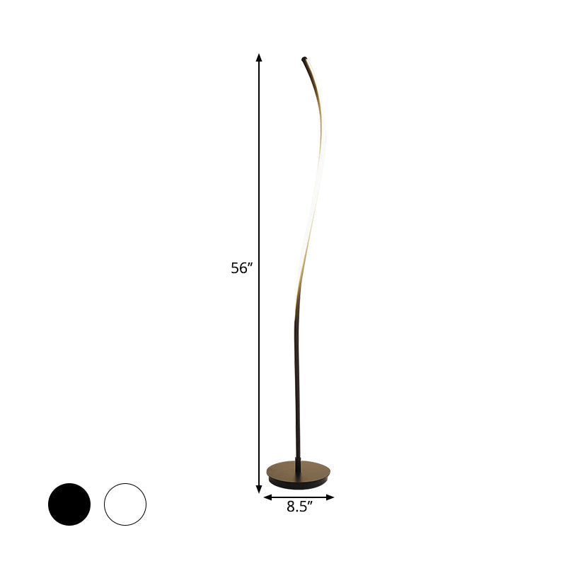 Modernist LED Spiral Floor Lamp for Drawing Room - Black/White Metallic Reading Light