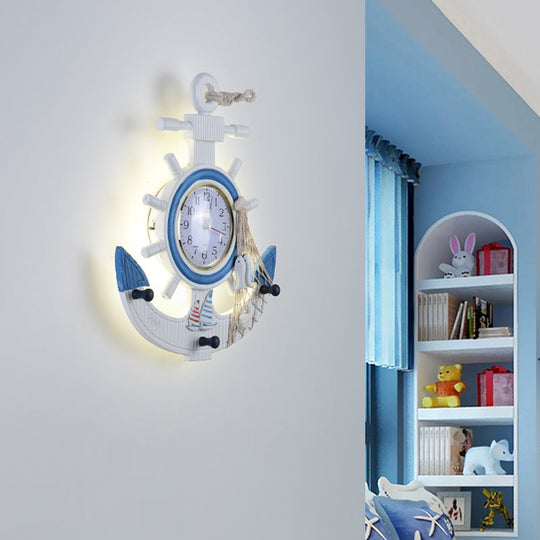 Children Style Metal Anchor Wall Sconce with Clock Design and LED Warm/White Light
