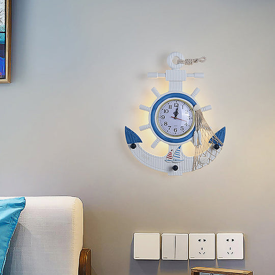 Children Style Metal Anchor Wall Sconce with Clock Design and LED Warm/White Light